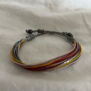Multicolor Thread Bracelet with Adjustable Silver Cord